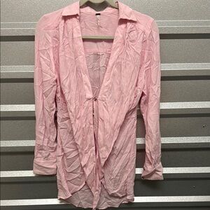 Free People Womens Long Sleeve‎ Baby Pink Blouse Coastal Hippie Boho TOP Size XS